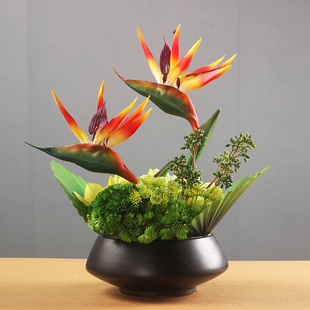 天堂鸟餐桌花大圆桌转盘中间摆花高端轻奢现代假花仿真花客厅摆件