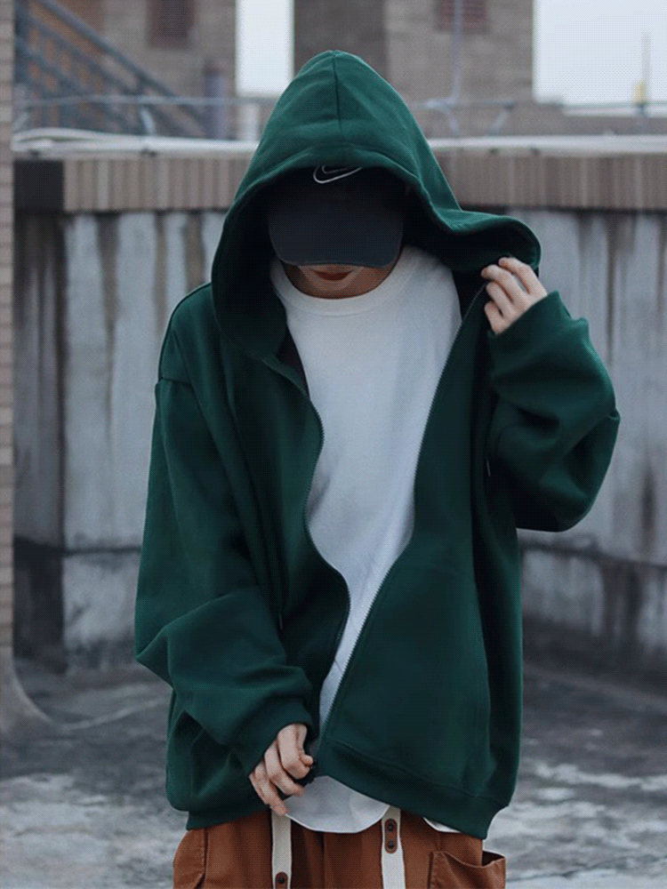 潮流大码休闲宽松情侣开衫连帽