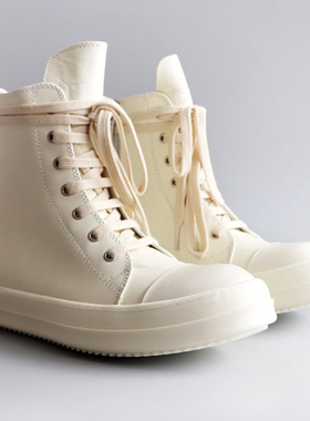 Rick RO高帮鞋全白色主线皮面 暗黑先锋潮牌高街板鞋男女款