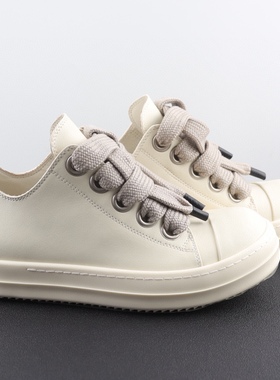 Rick RO鞋米白色乳白色低帮宽鞋带皮面暗黑先锋设计师款男女潮鞋