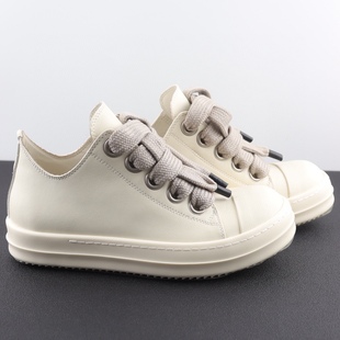 男女潮鞋 Rick 带皮面暗黑先锋设计师款 米白色乳白色低帮宽鞋 RO鞋