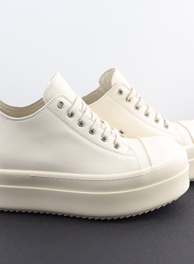 Rick RO厚底鞋全白低帮皮面暗黑先锋设计师款时尚百搭增高男女鞋