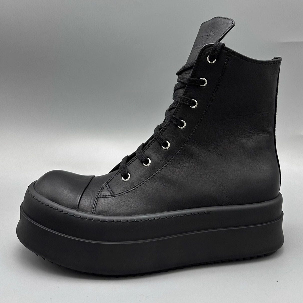 Rick RO厚底高帮鞋全黑皮面主线新款暗黑先锋设计师秀款高街潮鞋