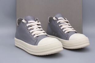 Rick RO鞋子低帮灰色皮面新款高级皮男女款低帮系带休闲鞋定制款