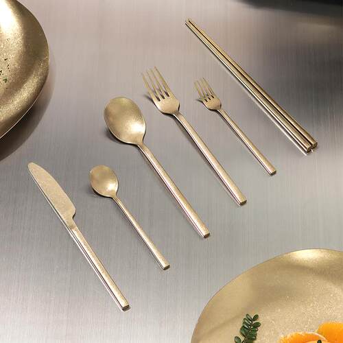 美式复古不锈钢金色西餐厅刀叉勺