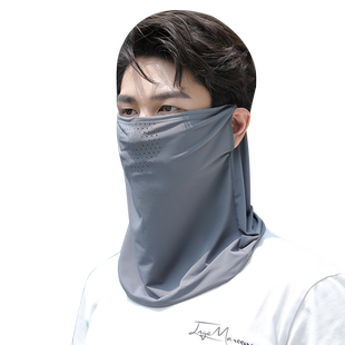 夏季防晒面罩挂耳骑行面巾男士护颈围脖套户外开车面纱冰丝头巾女