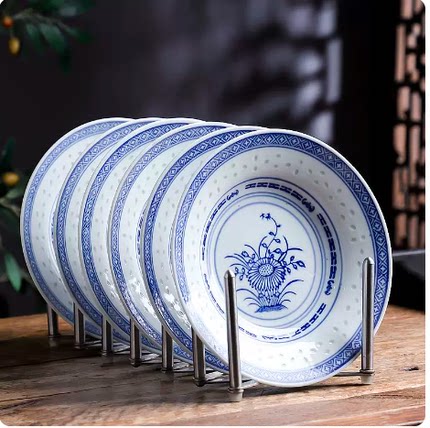 景德镇陶瓷盘子青花瓷加厚圆形菜盘窝盘饭盘汤盘中式复古釉下餐具