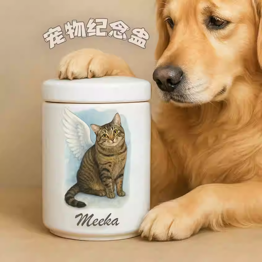 宠物定制骨罐猫咪狗狗离世纪念用品陶瓷灰骨罐收藏盒葬品手绘画像