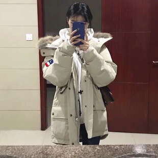 反季 亏本价 羽绒服女中长款冬季工装加厚保暖白鸭绒连帽外套