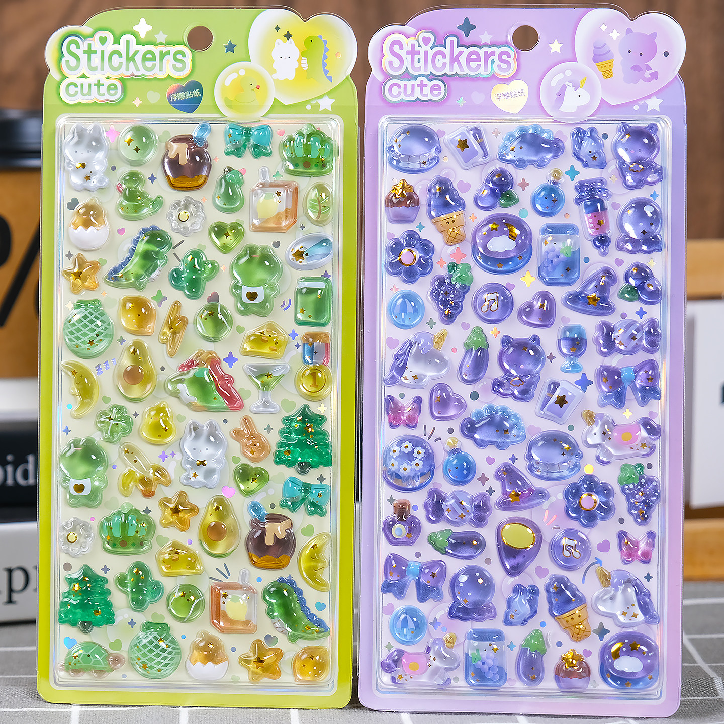 儿童卡通动物图案3d立体宝石水晶浮雕贴纸女孩手机壳咕卡装饰贴画