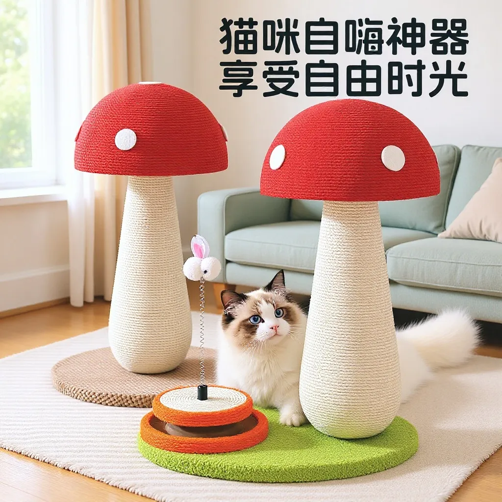 红蘑菇猫抓板剑麻立式猫抓柱一体猫咪磨爪玩具不掉屑宠物猫抓柱