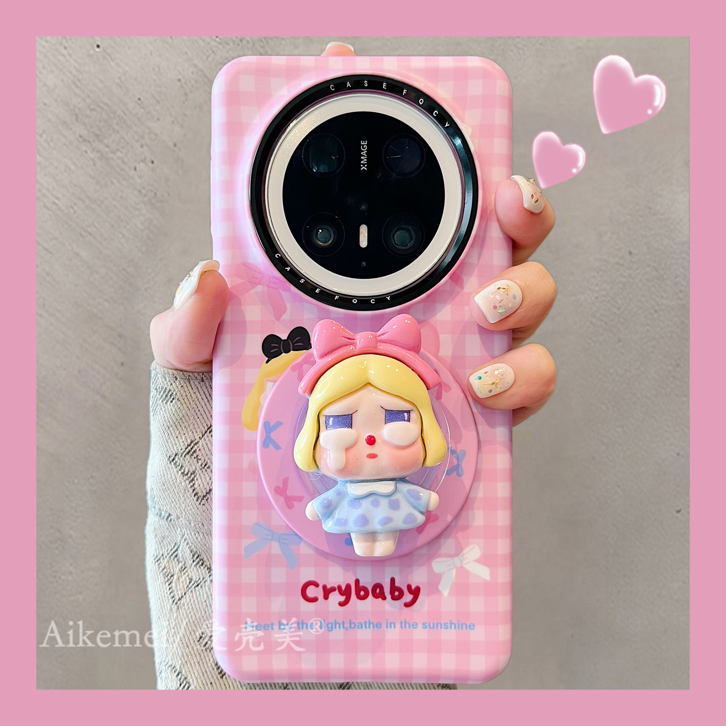 适用华为mate70pro+手机壳p60pro日韩ins粉色格纹