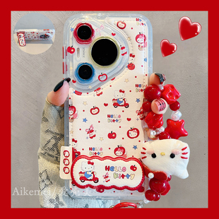 适用华为pura80pro 保护套 手机壳卡通可爱苹果骑车kt猫折叠支架Pura70pro毛绒kt链条p8070气垫皮纹mate70pro