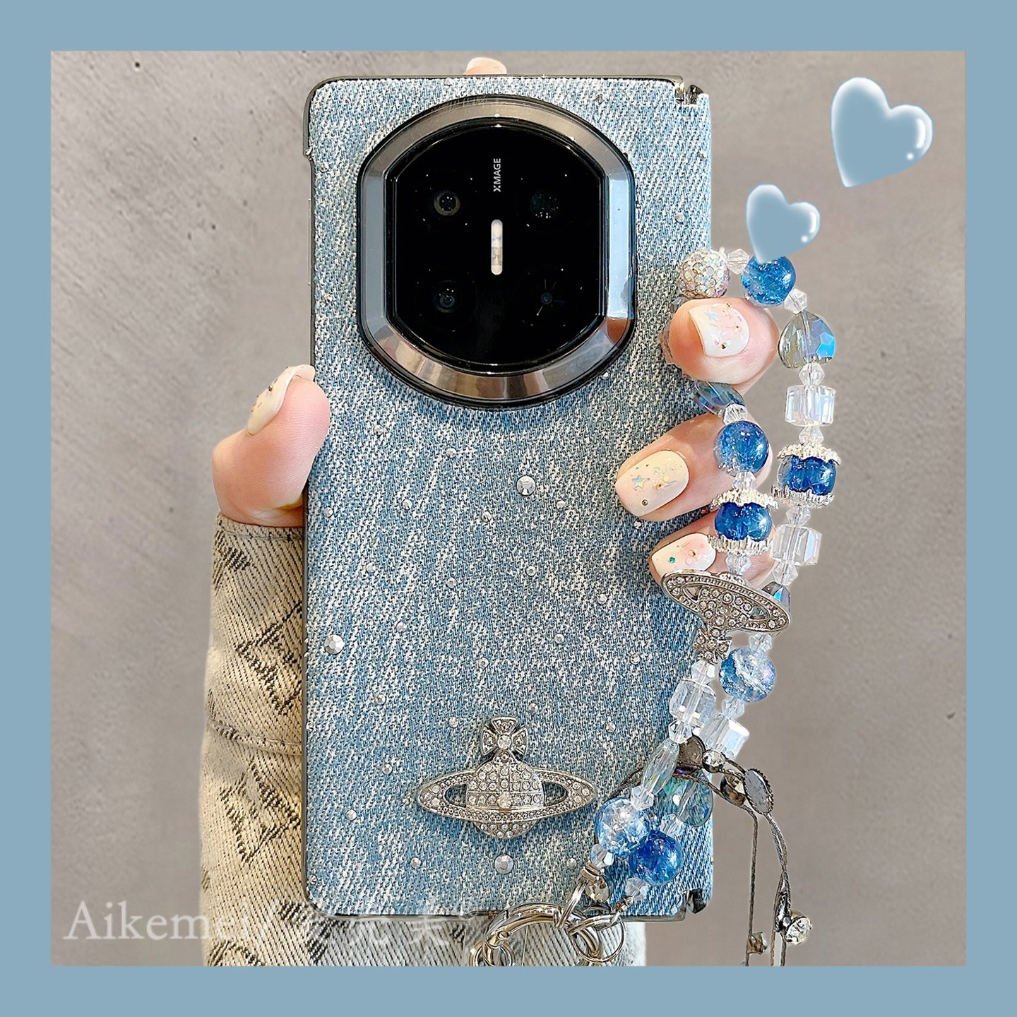 适用华为mateX7折叠屏手机壳秋冬复古风牛仔纹镶钻立体星球MateX6典藏版链条挂绳matex5X3中轴翻盖防摔男女款,3C数码配件,手机保护套/壳,淘宝优惠券,粉丝福利购,淘宝优惠卷