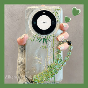 国风绿竹mate60pr链条挂绳mate70pro 手机壳pura70pro 流苏双层imd防摔p8070保护男女 新款 适用华为mate60pro