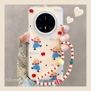 适用华为mate70pro+手机壳日韩ins可爱蓝格子裙女孩Mate60pro链条挂绳mate70新款双层pura8070pro+全包防摔女
