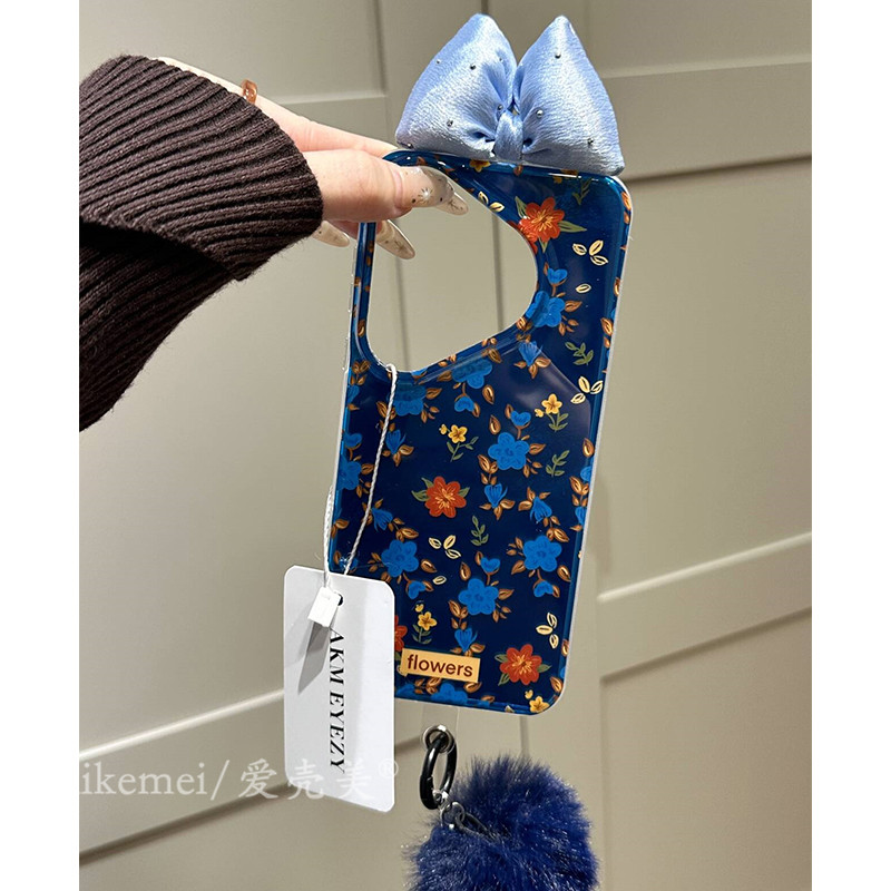 适用华为pura80pro+手机壳ins小清新克莱因蓝油画小碎花