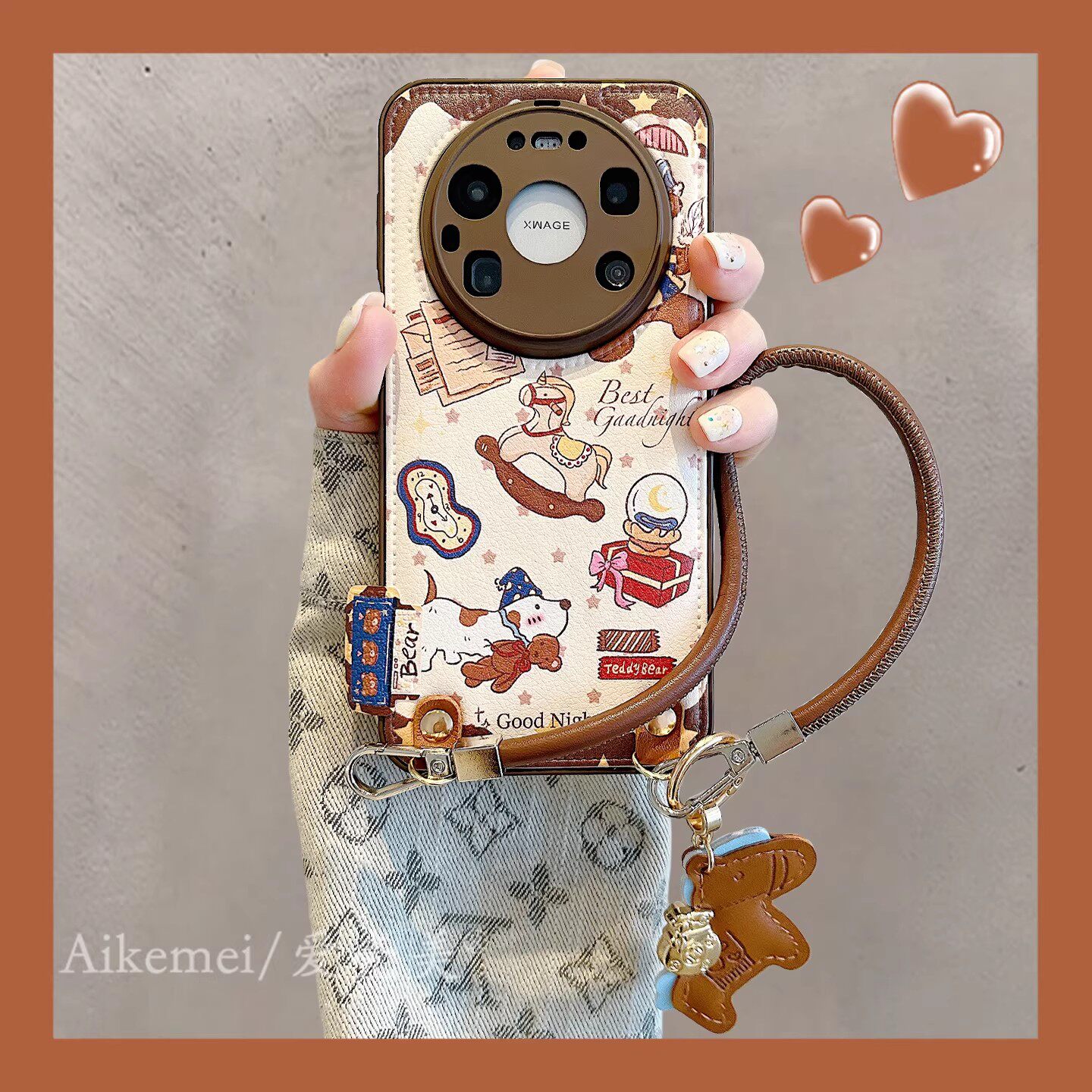 适用华为mate80promax手机壳可爱卡通小熊星星木马Mate70pro腕带挂绳mate60pro气垫皮纹pura80pro+防摔男女款