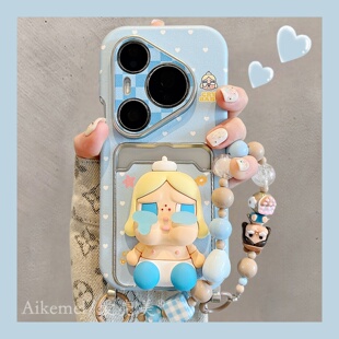 适用华为pura80pro 手机壳可爱立体硅胶哭泣女孩卡包Pura70pro链条挂绳p8070pro皮质大视窗mate70pro防摔男女