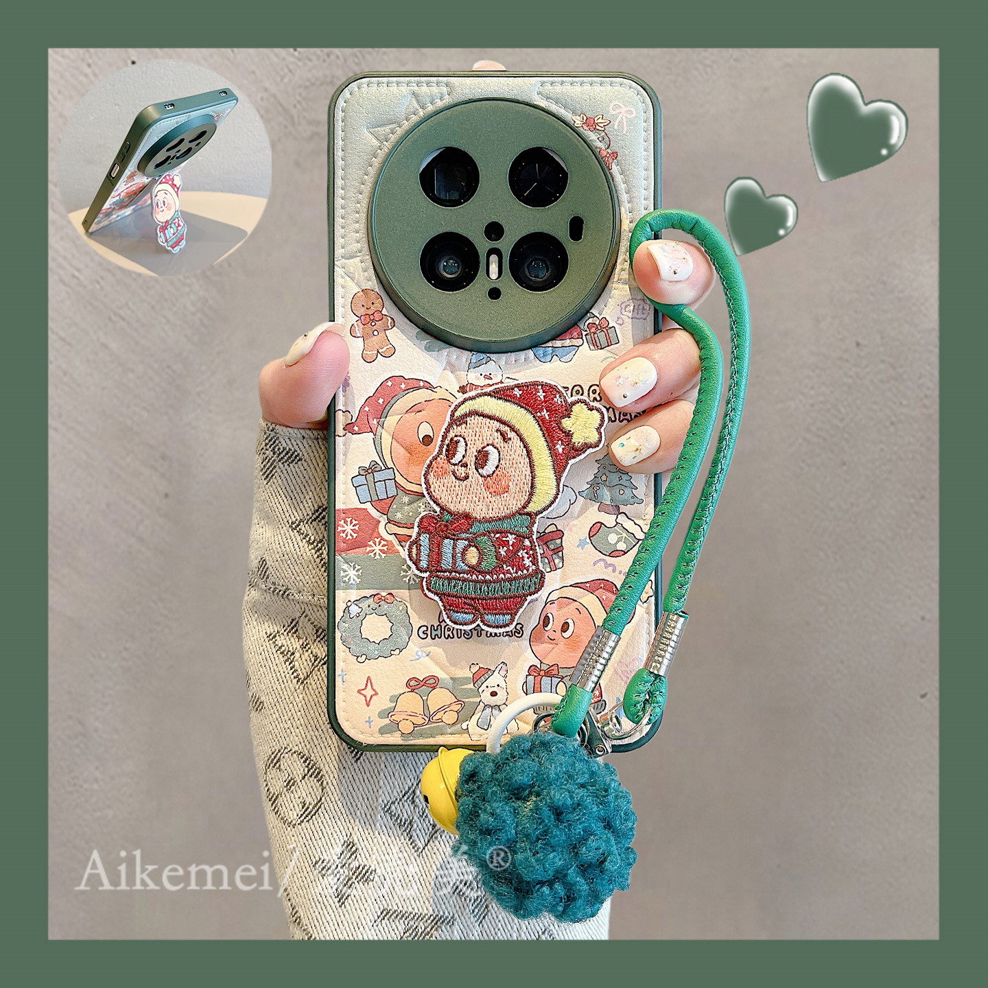 适用华为mate70pro+手机壳童趣圣诞礼物星星男孩带折叠支架Mate60pro毛球挂绳mate70气垫皮纹mate70pro保护套