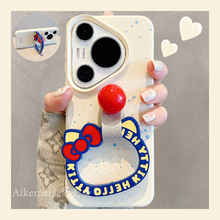 适用华为pura70pro+手机壳p60pro韩系ins简约泼墨可爱少女心凯蒂猫指环扣支架Pura70荔枝纹mate70pro防摔女款