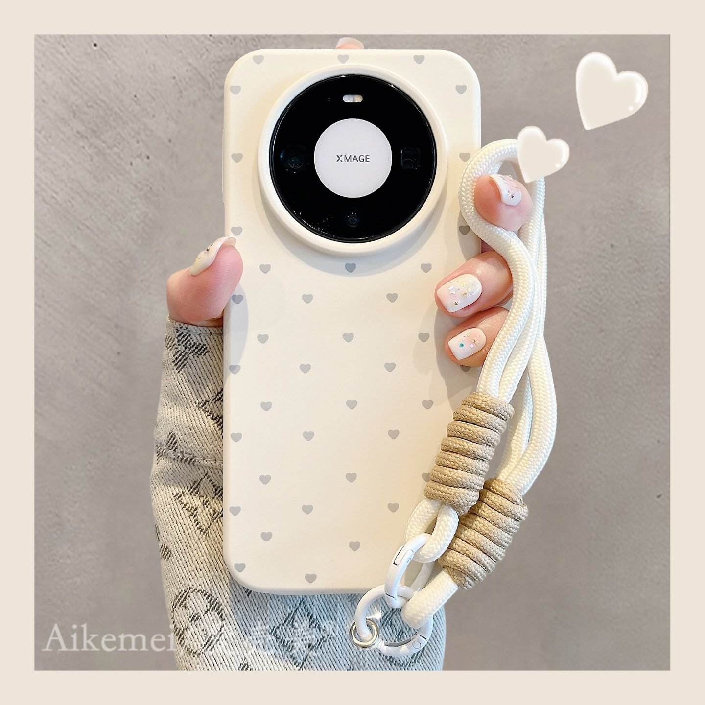 适用华为mate80promax手机壳日韩ins纯色小爱心mate70pro液态硅胶mate60pro编织挂绳pura70pro肤感防摔男女款