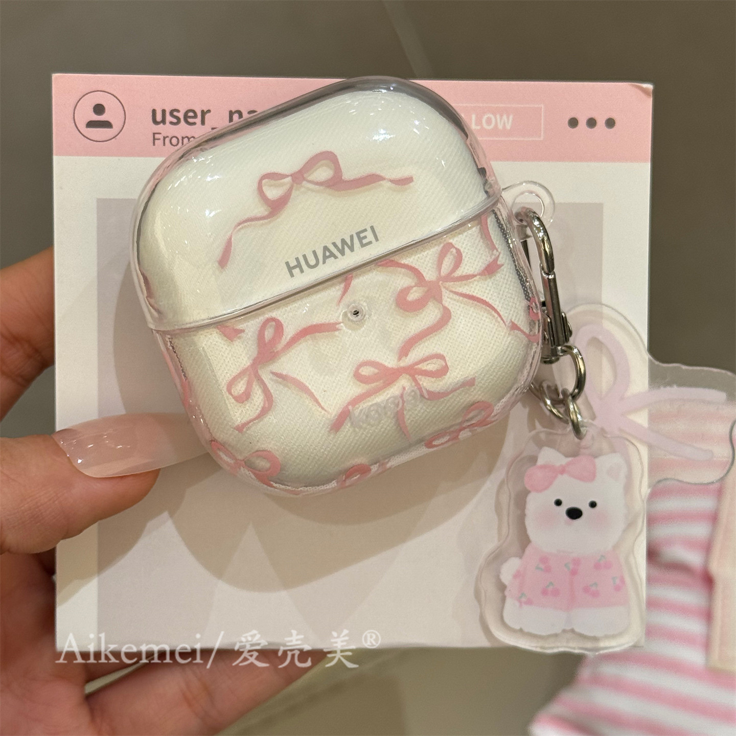 适用华为freeclip2耳机套freebuds7i韩系ins粉色蝴蝶结6i吊坠苹果airpods4带挂件三星buds2无线蓝牙pro4硅胶