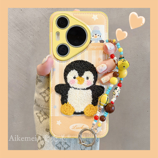 适用华为pura80pro 防摔保护套 手机壳星星条纹卡通刺绣企鹅Pura70pro链条挂绳p8070Ultra气垫皮纹mate70pro