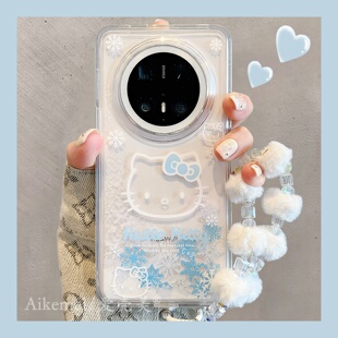 防摔女款 适用华为mate70pro 手机壳可爱卡通流动雪花线条KT猫mate60pro链条挂绳mate5040pro流沙壳pura70pro