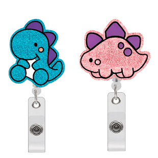 可爱卡通恐龙可伸缩卡套扣子胸卡工作证件易拉扣夹子工号牌钥匙扣