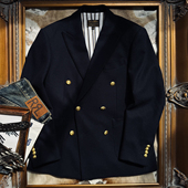 经典 Blazer戗驳领双排扣布雷泽西装 600g重磅毛呢羊毛绅士西服外套