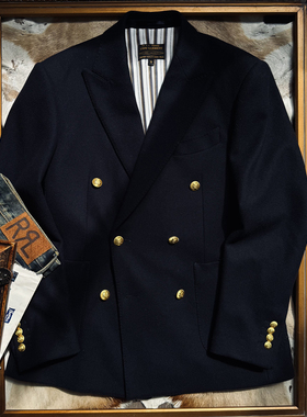 经典Blazer戗驳领双排扣布雷泽西装600g重磅毛呢羊毛绅士西服外套