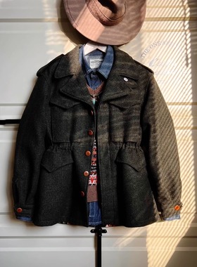 秋冬之交温暖系列经典复古工装粗花呢M43野战夹克男女通用短风衣