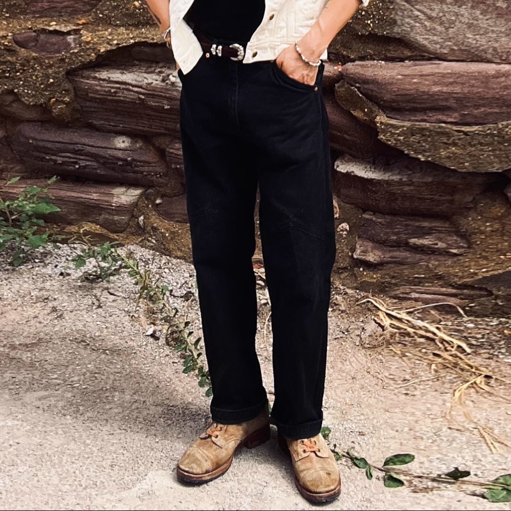 14.2oz重磅活性双染竹节纹理黑武士牛仔裤男原浆养牛款赤耳牛仔