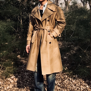 美式复古经典战壕风衣重磅抗撕裂丛林布中长款双排扣军事风大衣