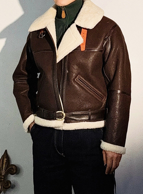 B6皮毛一体飞行夹克男真皮外套冬季加厚保暖短款外套，这不是B3