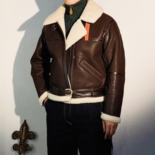 B6皮毛一体飞行夹克男真皮外套冬季加厚保暖短款外套,这不是B3