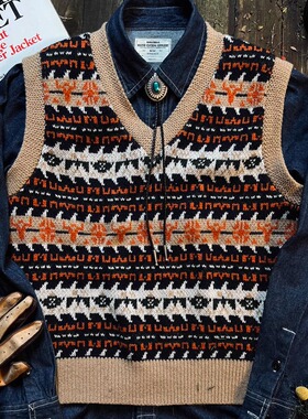 美式复古针织马甲费尔岛背心