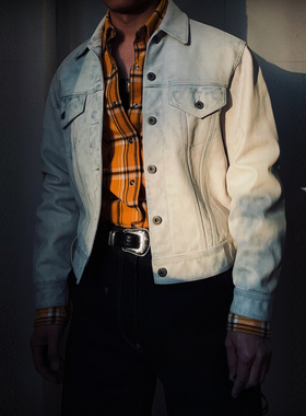 2026春装首发~无铬鞣全粒面小牛皮水洗做旧557牛仔夹克真皮皮衣