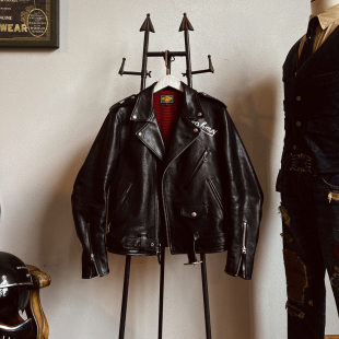 意产无涂小牛皮马龙白兰度机车党613翻领斜拉机车夹克