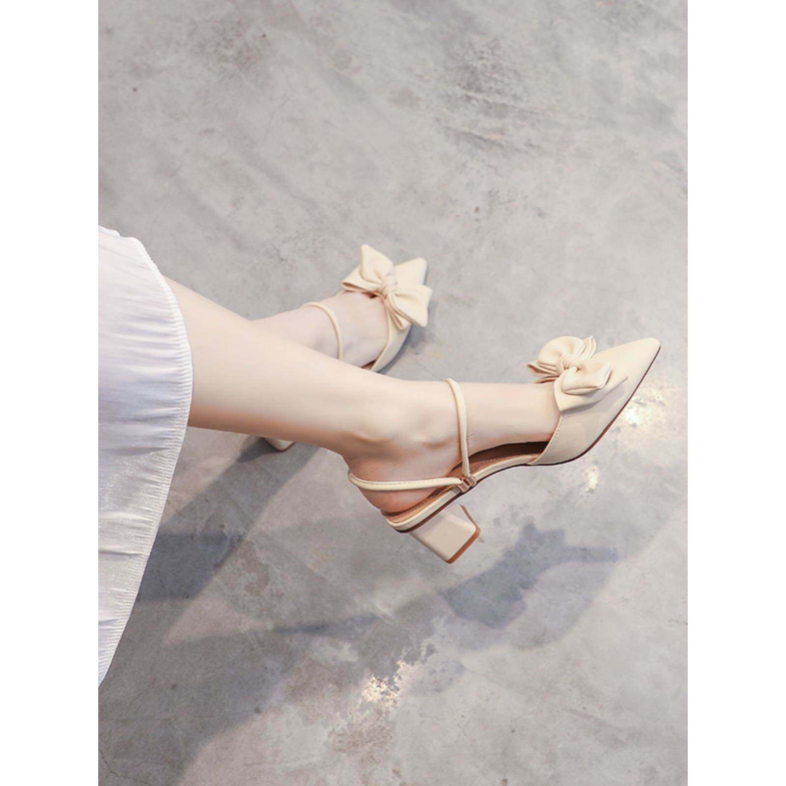 小丸子 法式蝴蝶结包头高跟凉鞋女2025新款夏季配裙子晚晚风单鞋