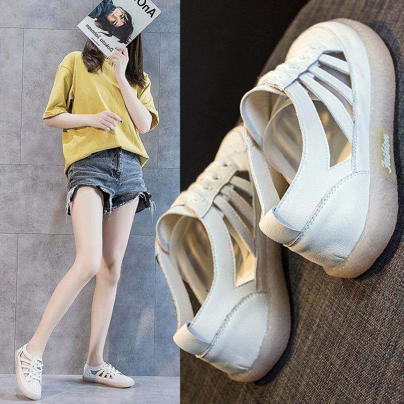 真皮厚底凉鞋女2025夏季新款平底防滑配裙子孕妇凉鞋镂空软底单鞋