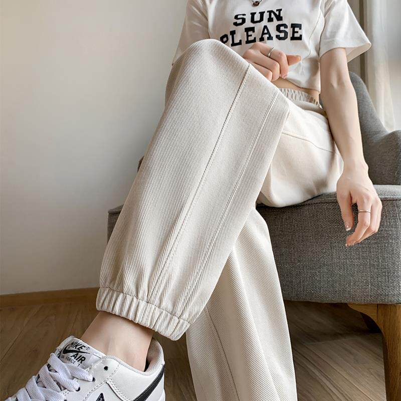 韩国米白色运动裤女春秋夏2025新款束脚美式小个子潮ins休闲卫裤