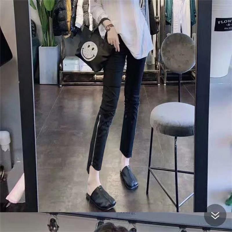 高腰弹力七分铅笔裤 黑色修身外穿裤 韩版通勤风女裤 紧身打底裤