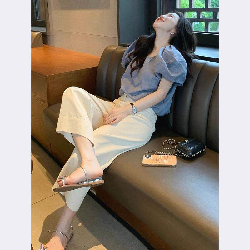 FAshi 小个子慵懒风时尚休闲套装女修身显瘦短袖阔腿裤两件套夏季