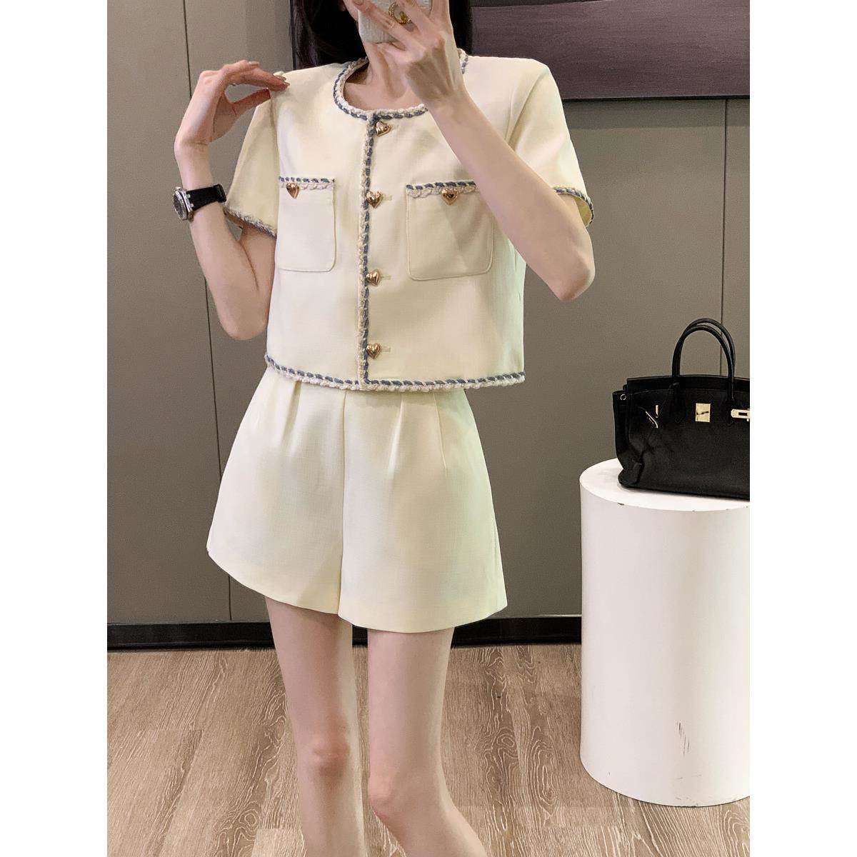 韩国2026夏新款气质小香风阔腿短裤套装女小个子减龄洋派两件套潮