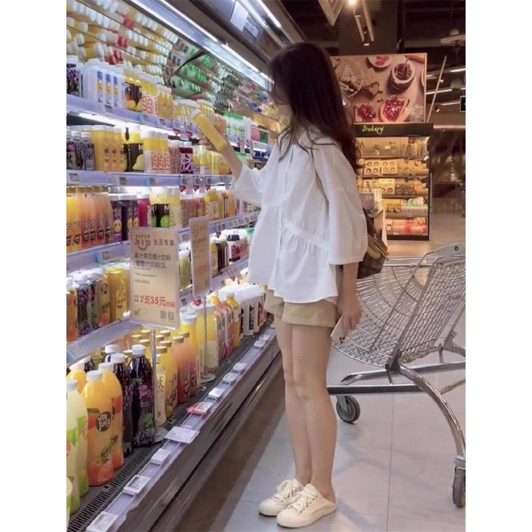 韩国2026春夏新白色娃娃衫上衣女设计感小众短袖衬衫小个子五分袖