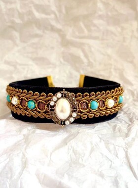 xz【513人收藏】猫咪项圈丝绒宝石宠物珍珠项链拍照饰品阿比