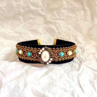 xz【513人收藏】猫咪项圈丝绒宝石宠物珍珠项链拍照饰品阿比