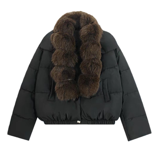 狐狸毛领拼接羽绒服女2025年冬季新款韩系加厚宽松白鹅绒外套加厚